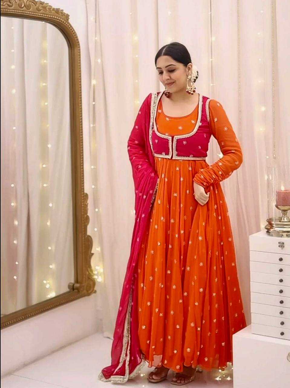 Ynf Faux Georgette KESH490 662 Gowns Wholesale Party Wear Gowns Sequin Gowns Manufacturer