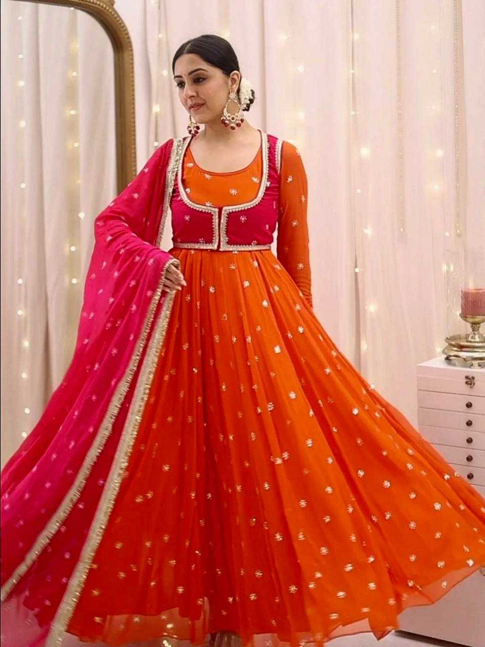 Ynf Faux Georgette KESH490 662 Gowns Wholesale Party Wear Gowns Sequin Gowns Manufacturer