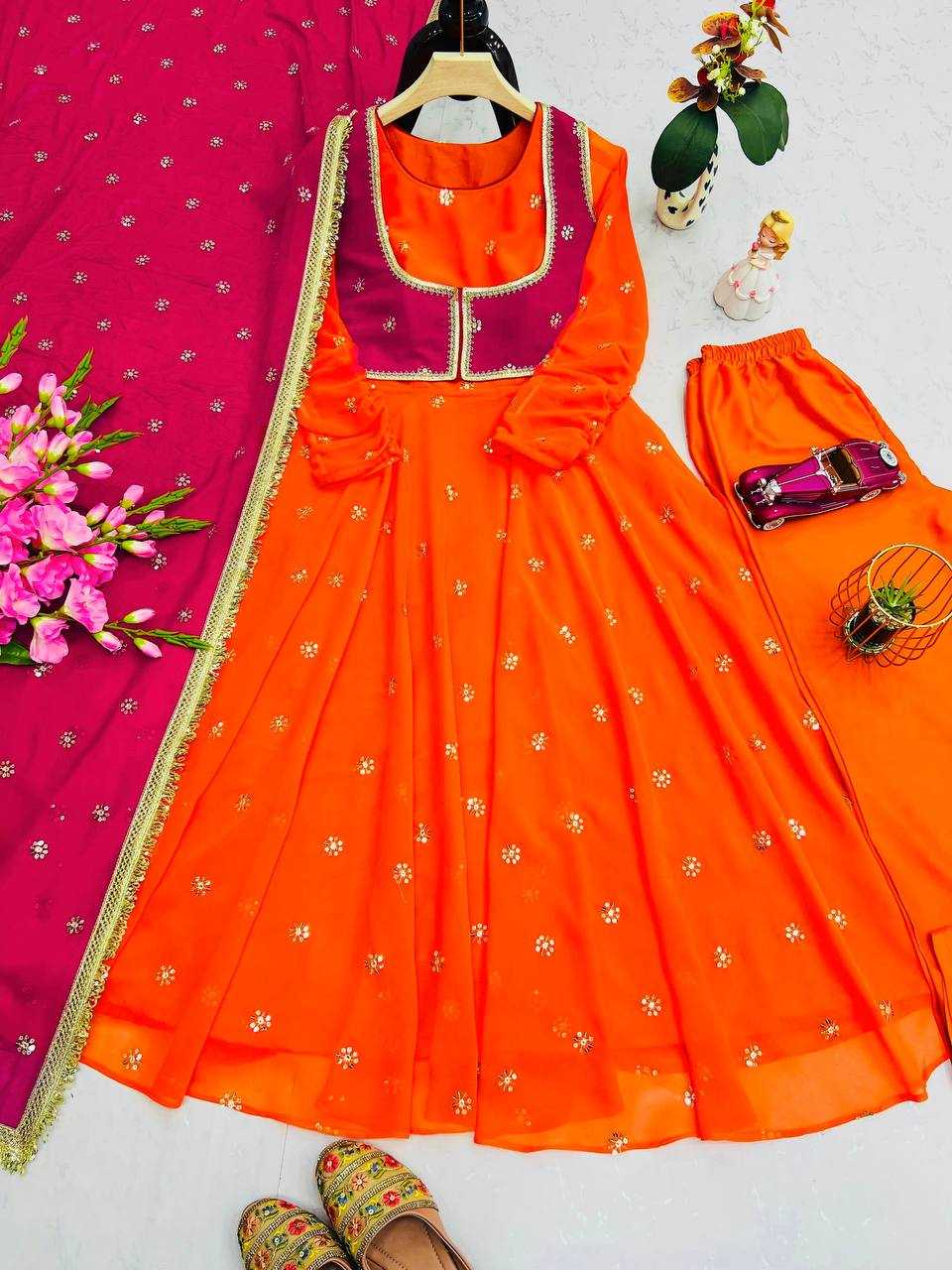 Ynf Faux Georgette KESH490 662 Gowns Wholesale Party Wear Gowns Sequin Gowns Manufacturer