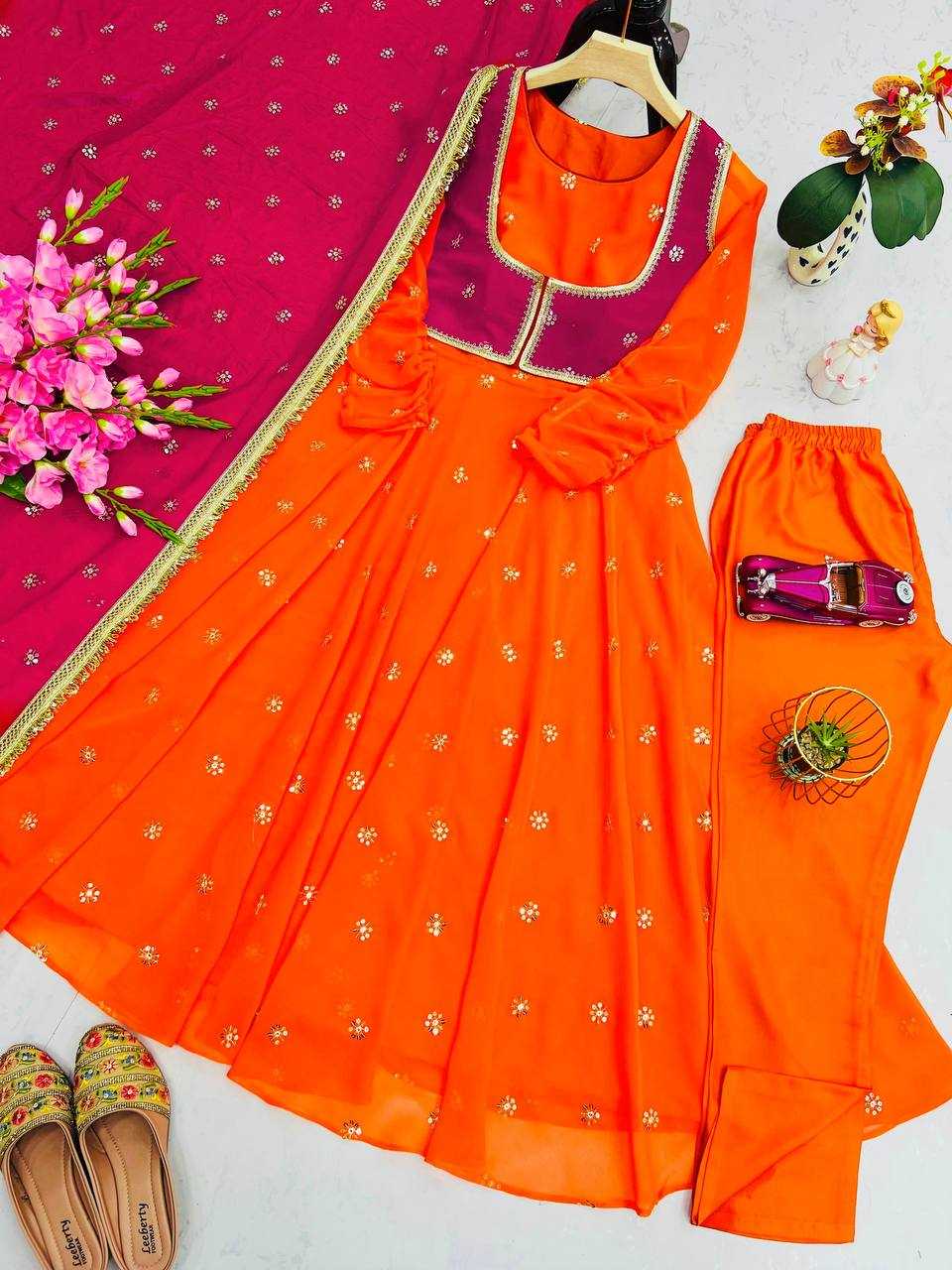 Ynf Faux Georgette KESH490 662 Gowns Wholesale Party Wear Gowns Sequin Gowns Manufacturer