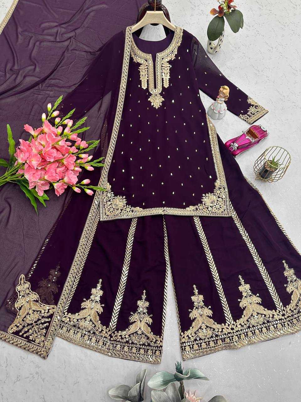 Ynf Faux Georgette KESH490 663 Suits & Dresses Wholesale Ladies Suits Embroidery Suits Palazzo Suit Party wear suits Manufacturer