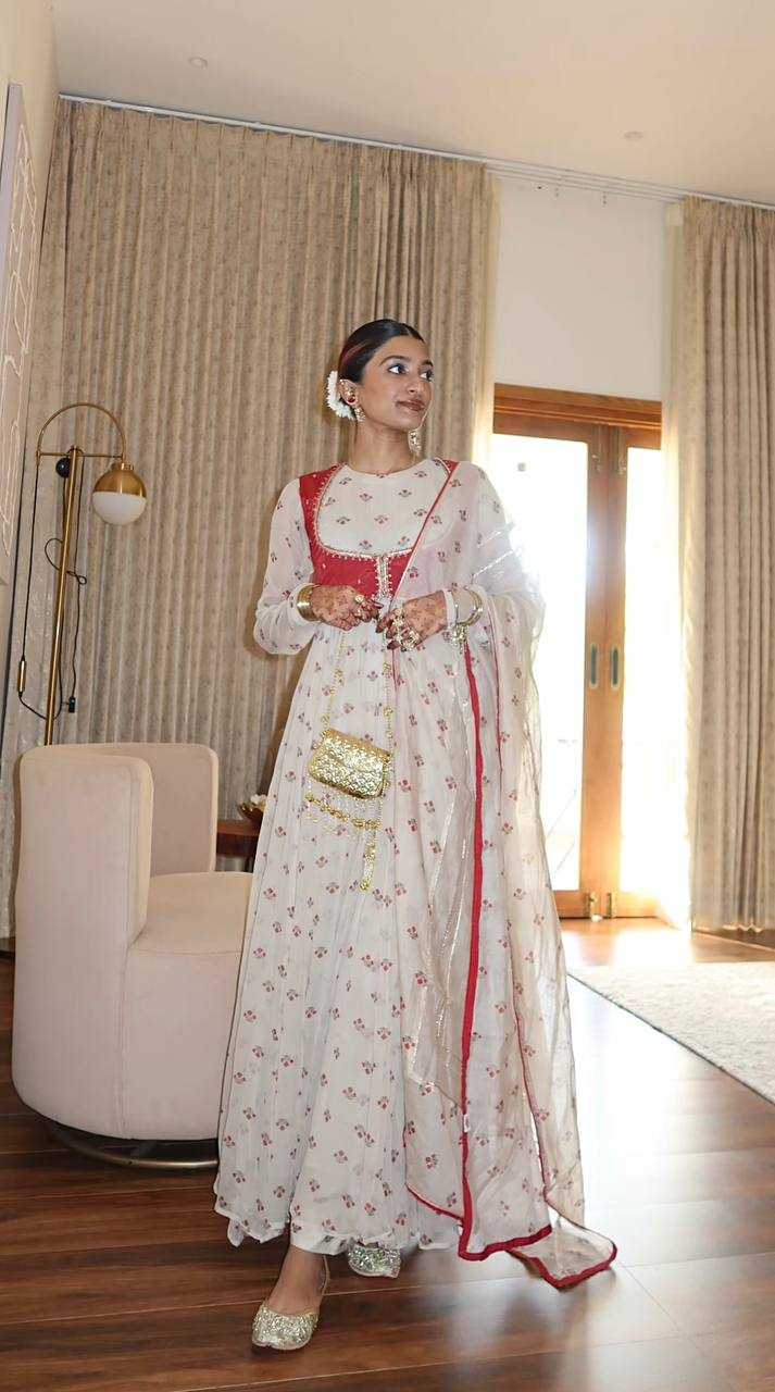 Ynf Faux Georgette KESH490 664 Gowns Western Wears Festive Collections Wholesale Printed Gowns Georgette Gown Gown With Dupatta Manufacturer