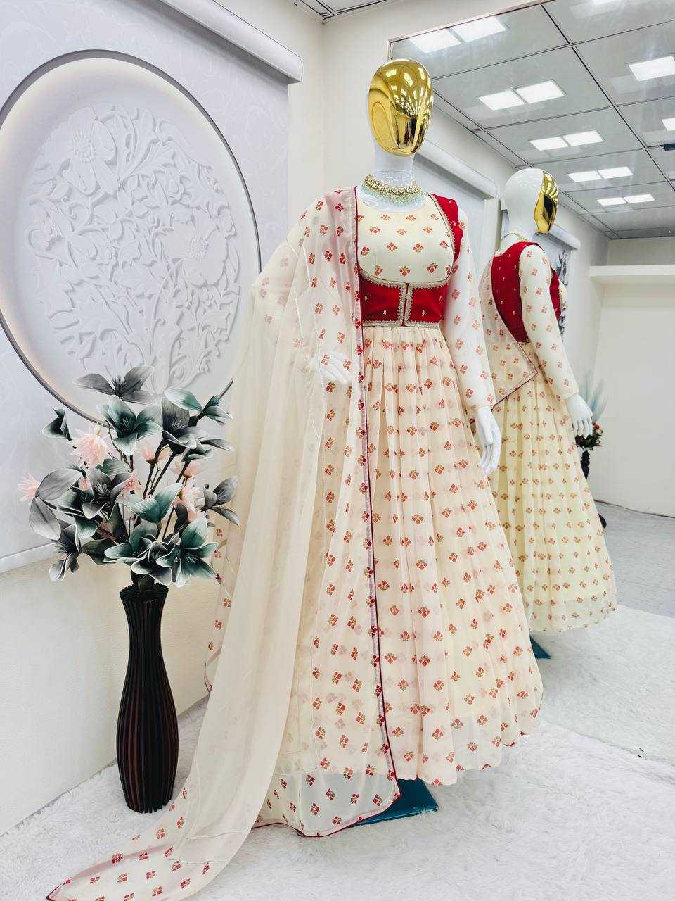 Ynf Faux Georgette KESH490 664 Gowns Western Wears Festive Collections Wholesale Printed Gowns Georgette Gown Gown With Dupatta Manufacturer