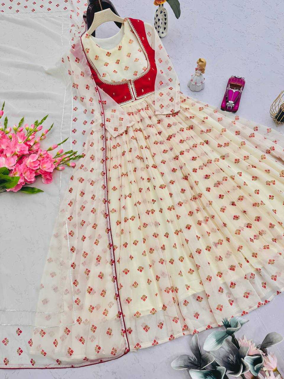 Ynf Faux Georgette KESH490 664 Gowns Western Wears Festive Collections Wholesale Printed Gowns Georgette Gown Gown With Dupatta Manufacturer