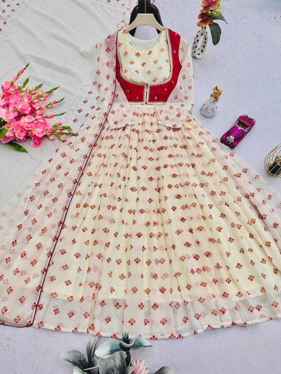 Ynf Faux Georgette KESH490 664 Gowns Western Wears Festive Collections Wholesale Printed Gowns Georgette Gown Gown With Dupatta Manufacturer