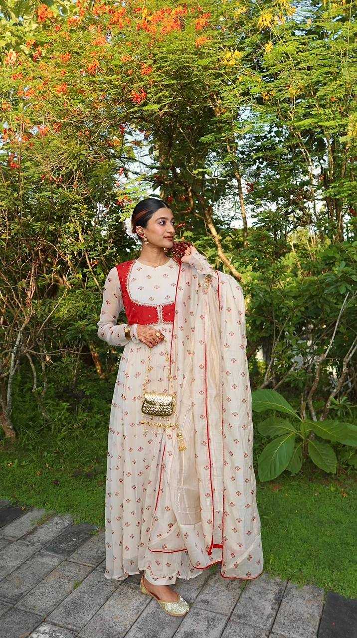 Ynf Faux Georgette KESH490 664 Gowns Western Wears Festive Collections Wholesale Printed Gowns Georgette Gown Gown With Dupatta Manufacturer