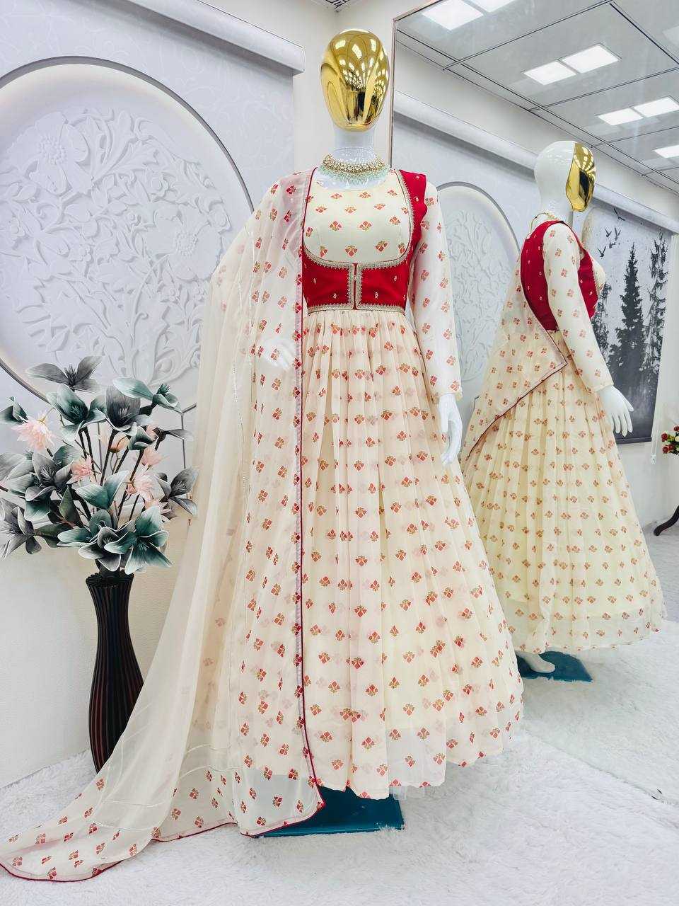 Ynf Faux Georgette KESH490 664 Gowns Western Wears Festive Collections Wholesale Printed Gowns Georgette Gown Gown With Dupatta Manufacturer