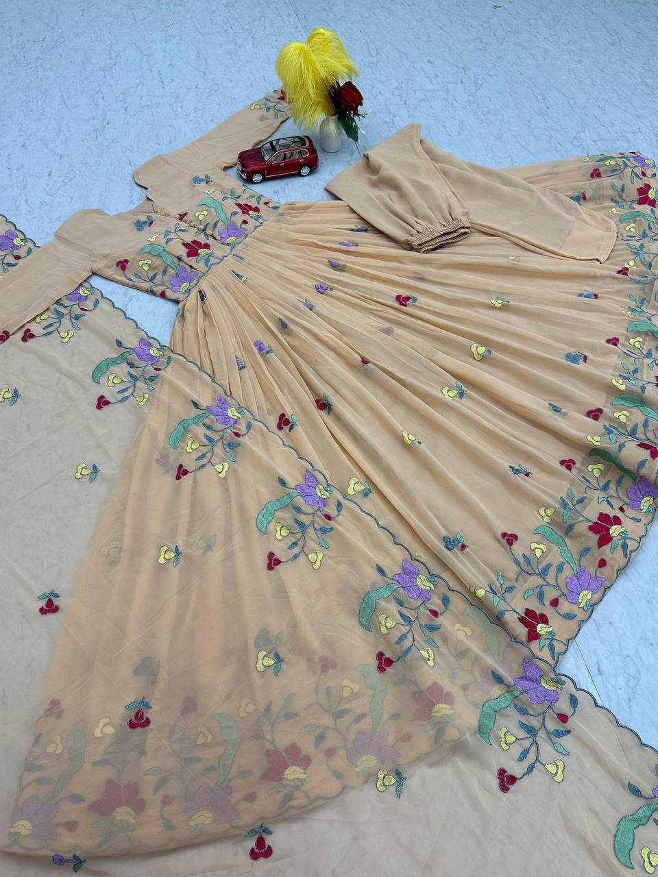 Ynf Faux Georgette KESH496 528 Gowns Wholesale Embroidery Gowns Georgette Gown Manufacturer
