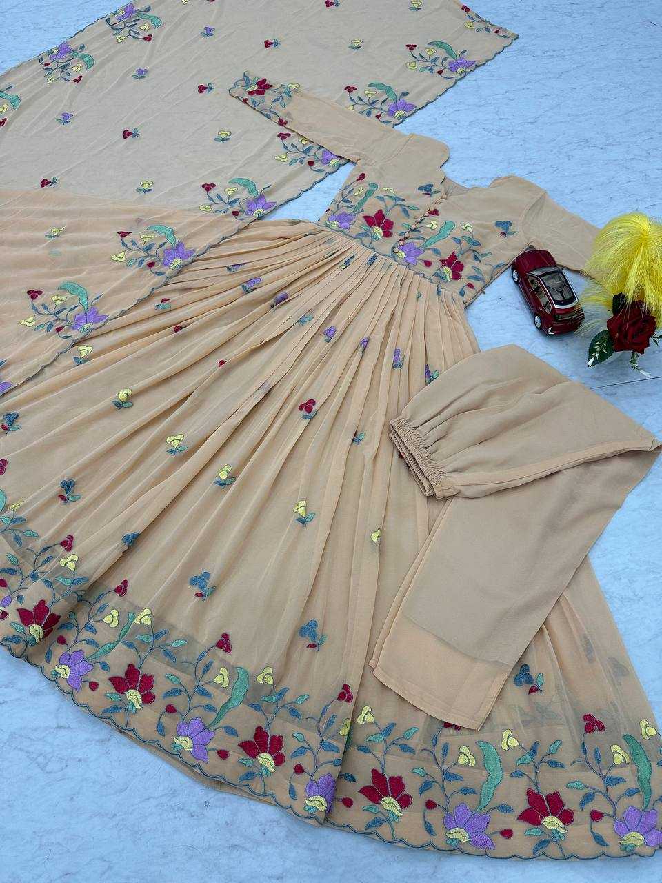 Ynf Faux Georgette KESH496 528 Gowns Wholesale Embroidery Gowns Georgette Gown Manufacturer