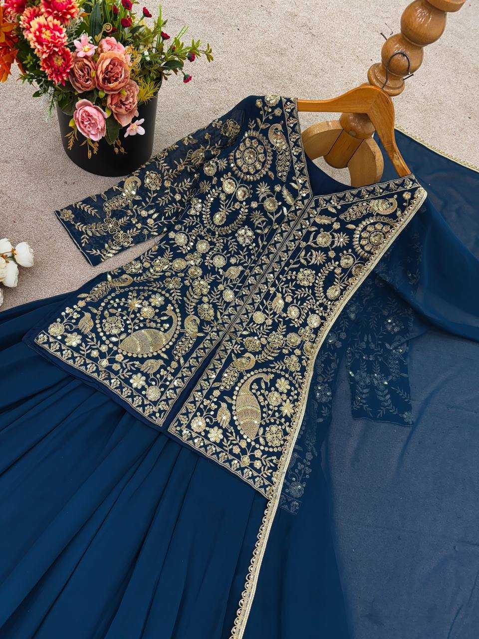 Ynf Faux Georgette KESH499 013 Suits & Dresses Wedding Collections Festive Collections Wholesale Embroidery Suits Palazzo Suit Georgette Suit Manufacturer