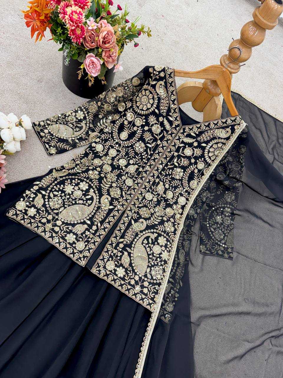 Ynf Faux Georgette KESH499 013 Suits & Dresses Wedding Collections Festive Collections Wholesale Embroidery Suits Palazzo Suit Georgette Suit Manufacturer