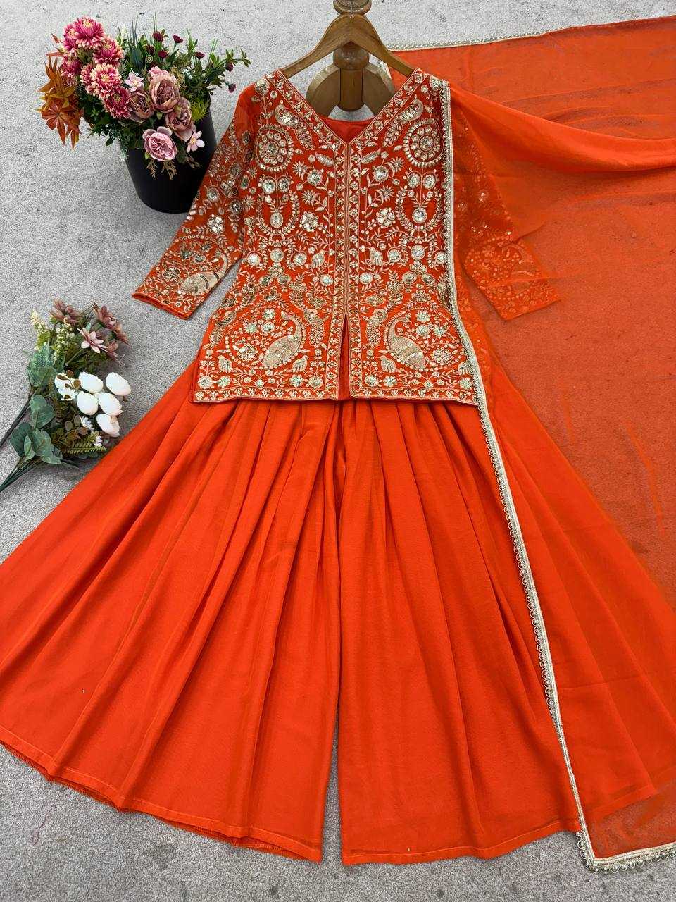 Ynf Faux Georgette KESH499 013 Suits & Dresses Western Wears Festive Collections Wholesale Embroidery Suits Palazzo Suit Georgette Suit Manufacturer