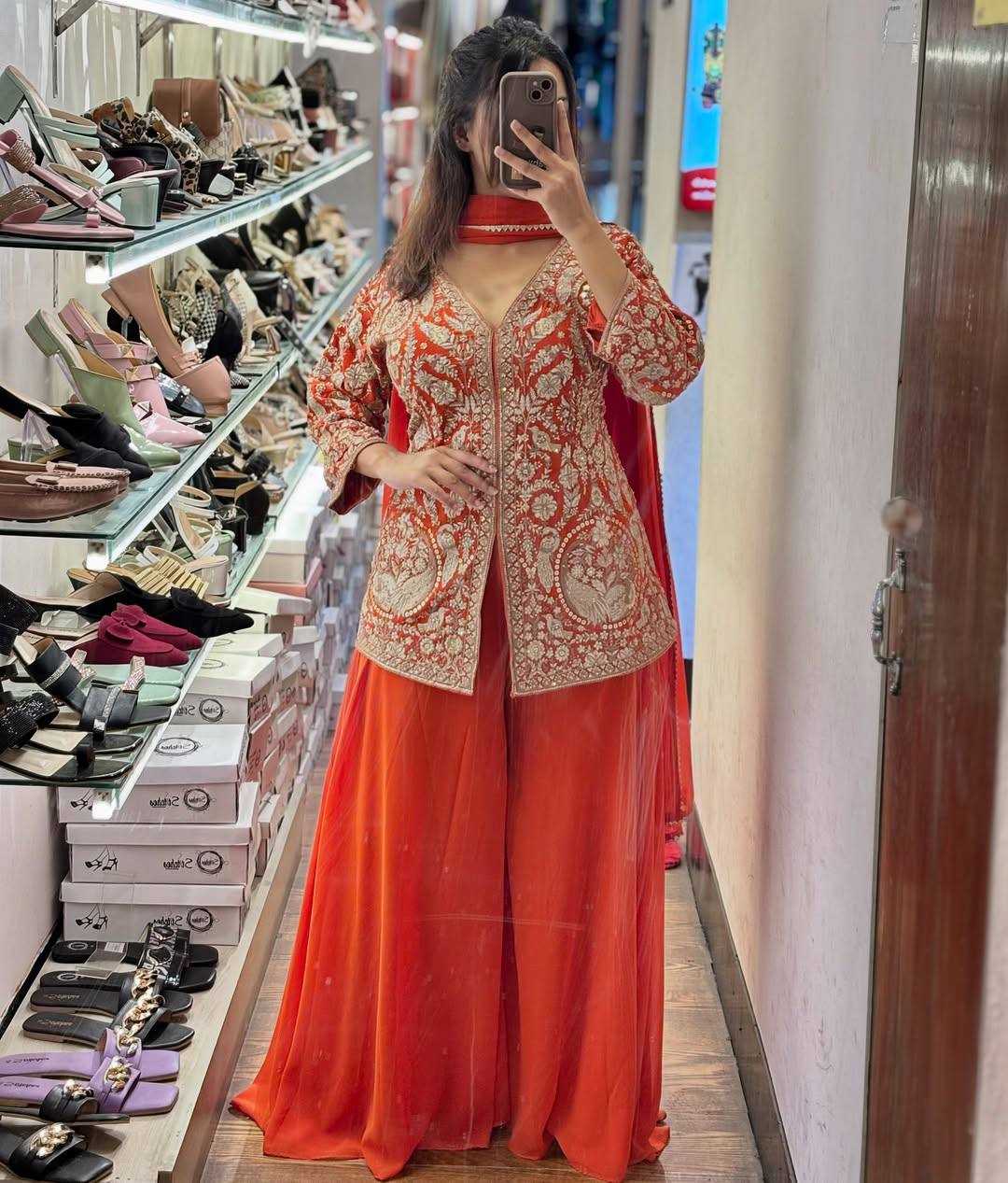 Ynf Faux Georgette KESH499 013 Suits & Dresses Western Wears Festive Collections Wholesale Embroidery Suits Palazzo Suit Georgette Suit Manufacturer