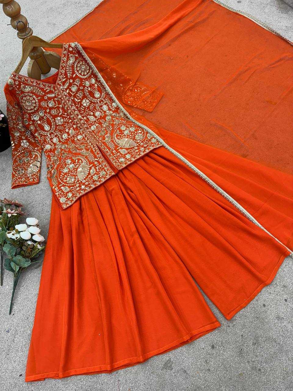 Ynf Faux Georgette KESH499 013 Suits & Dresses Western Wears Festive Collections Wholesale Embroidery Suits Palazzo Suit Georgette Suit Manufacturer