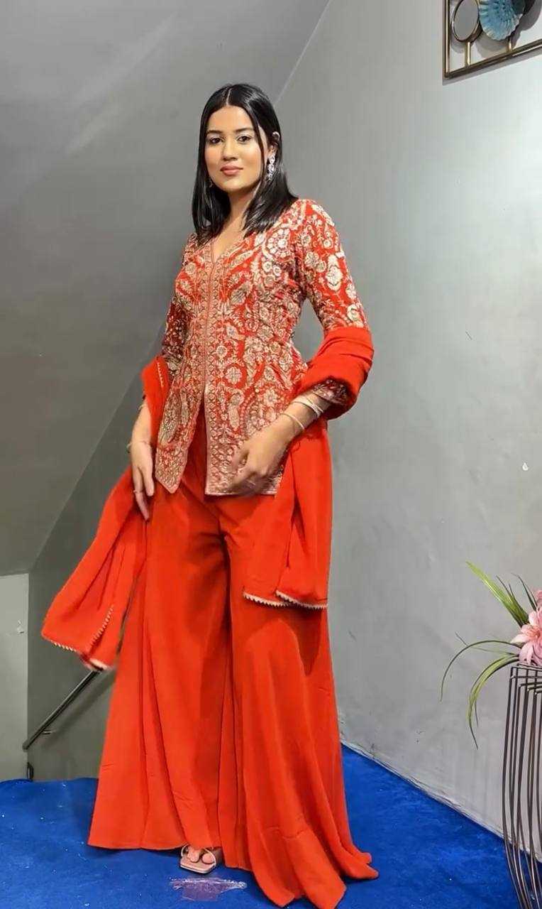 Ynf Faux Georgette KESH499 013 Suits & Dresses Western Wears Festive Collections Wholesale Embroidery Suits Palazzo Suit Georgette Suit Manufacturer