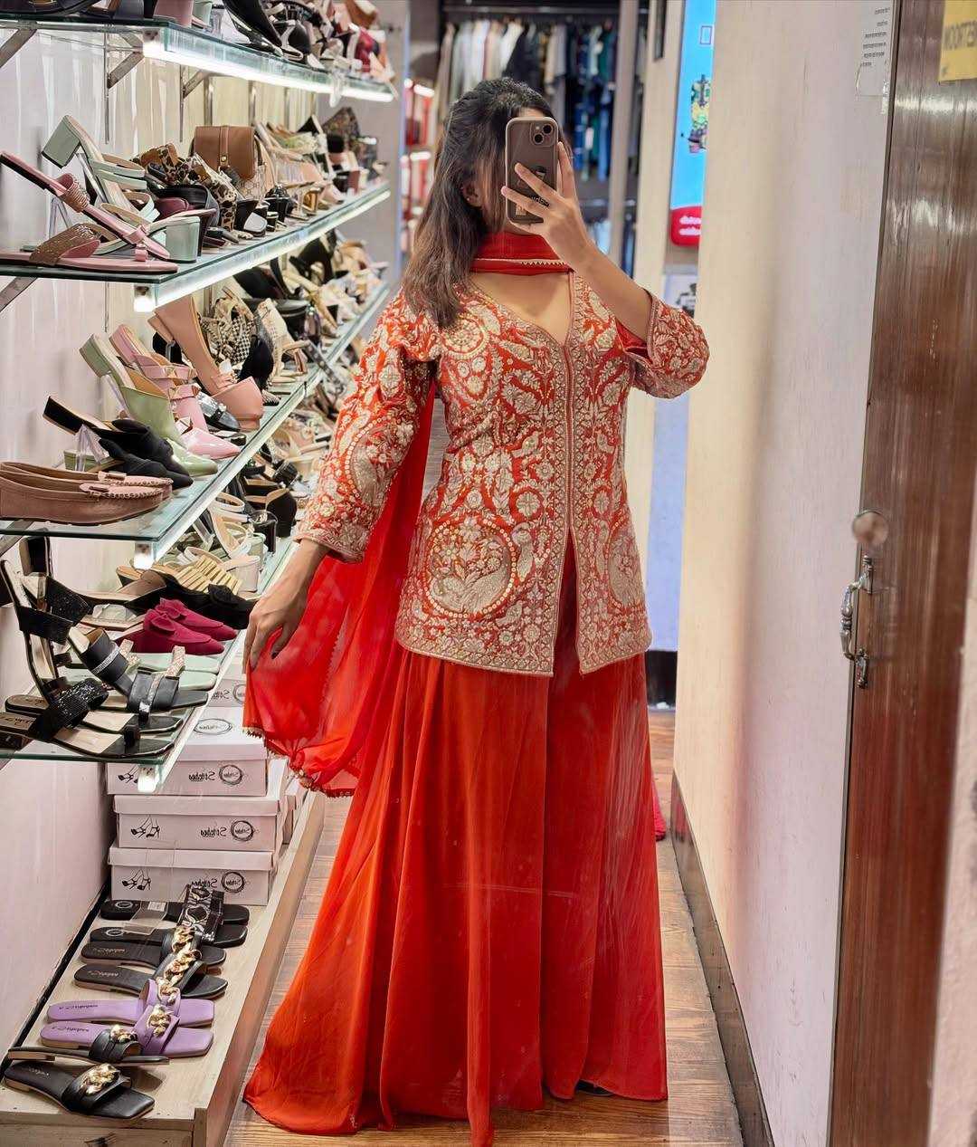 Ynf Faux Georgette KESH499 013 Suits & Dresses Western Wears Festive Collections Wholesale Embroidery Suits Palazzo Suit Georgette Suit Manufacturer
