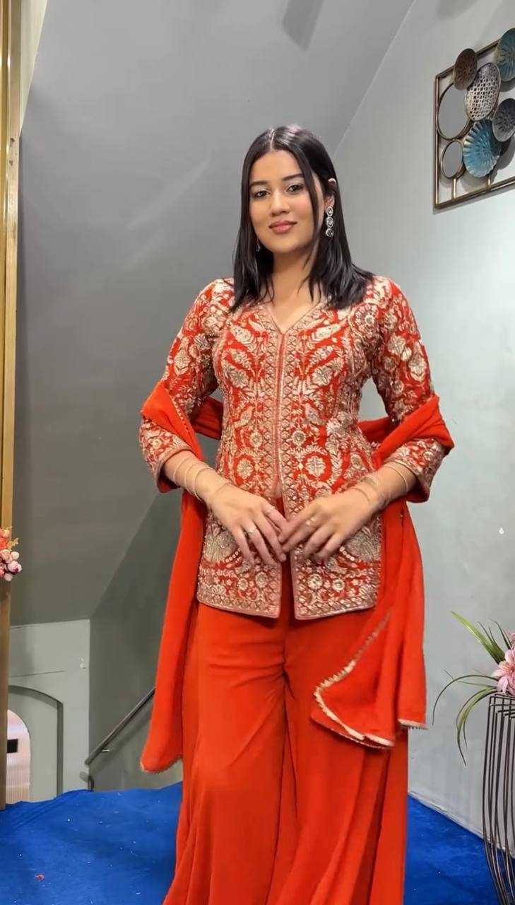 Ynf Faux Georgette KESH499 013 Suits & Dresses Western Wears Festive Collections Wholesale Embroidery Suits Palazzo Suit Georgette Suit Manufacturer