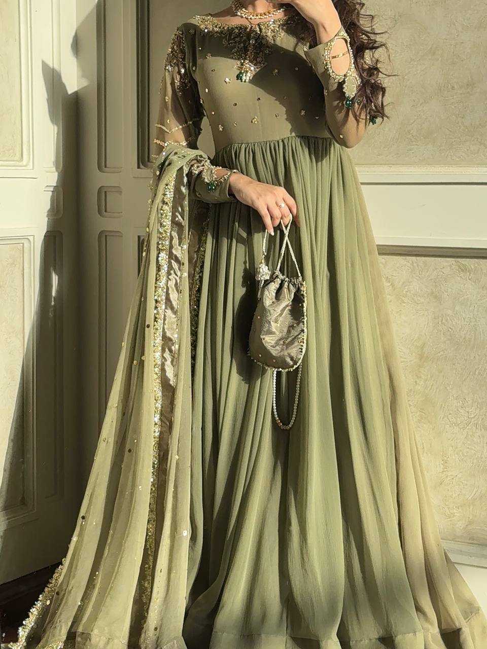 Ynf Faux Georgette KESH499 014 Gowns Wedding Collections Festive Collections Wholesale Embroidery Gowns Georgette Gown Sequin Gowns Manufacturer