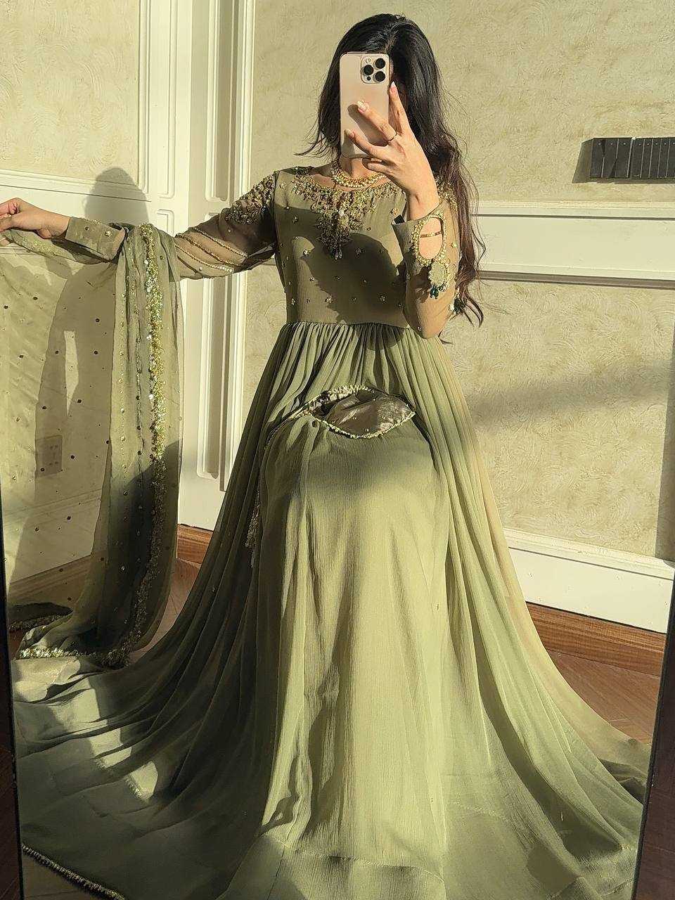 Ynf Faux Georgette KESH499 014 Gowns Wedding Collections Festive Collections Wholesale Embroidery Gowns Georgette Gown Sequin Gowns Manufacturer