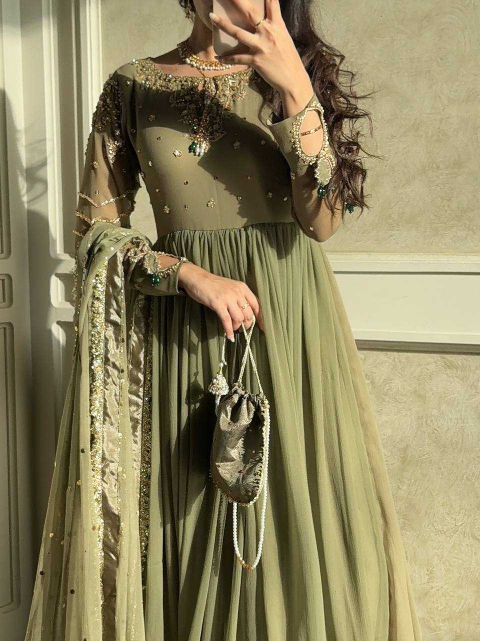 Ynf Faux Georgette KESH499 014 Gowns Wedding Collections Festive Collections Wholesale Embroidery Gowns Georgette Gown Sequin Gowns Manufacturer