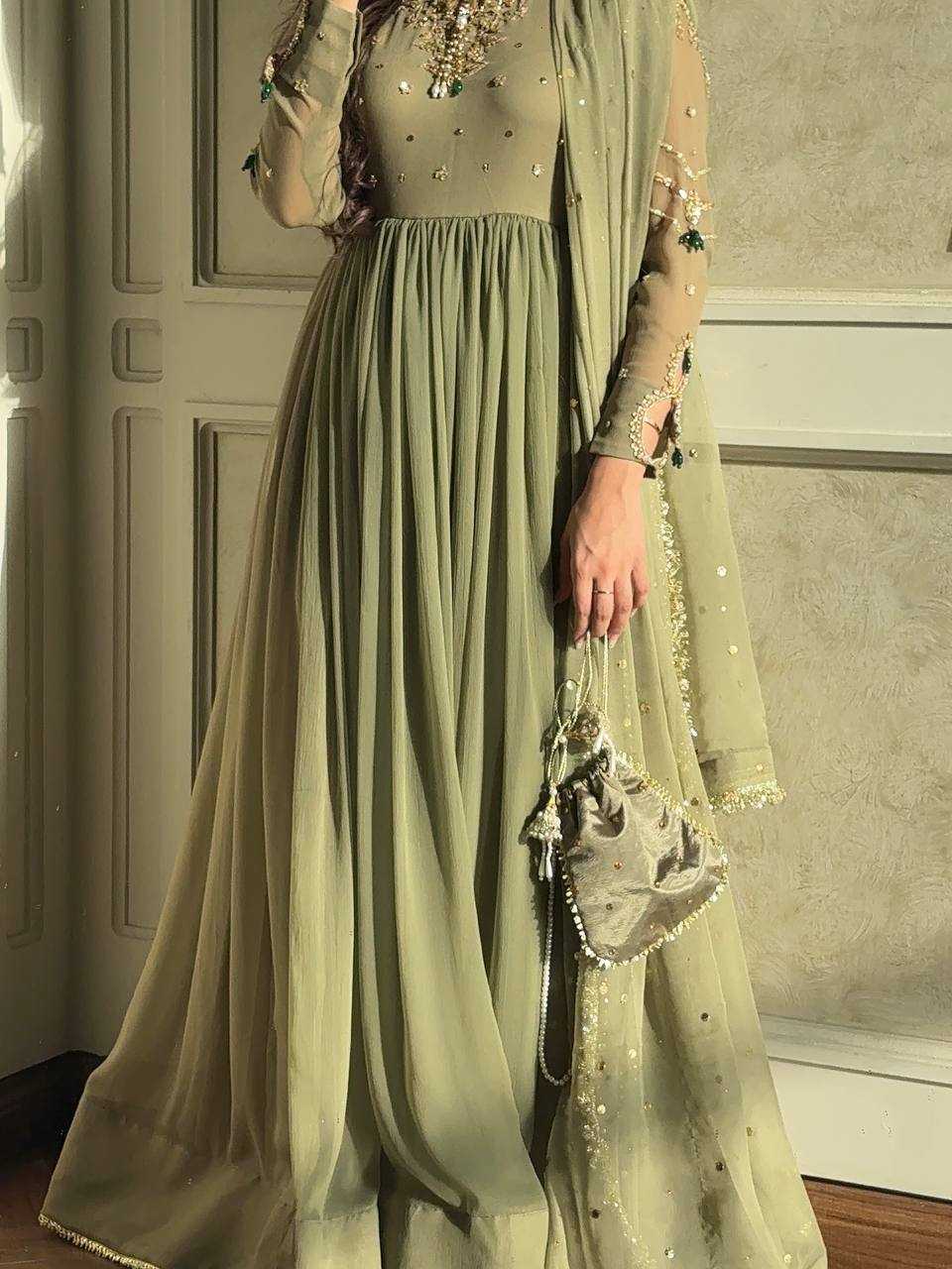 Ynf Faux Georgette KESH499 014 Gowns Wedding Collections Festive Collections Wholesale Embroidery Gowns Georgette Gown Sequin Gowns Manufacturer