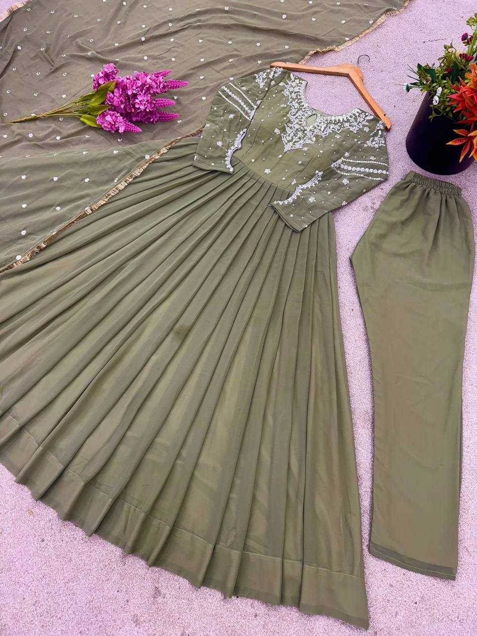 Ynf Faux Georgette KESH499 014 Gowns Wedding Collections Festive Collections Wholesale Embroidery Gowns Georgette Gown Sequin Gowns Manufacturer