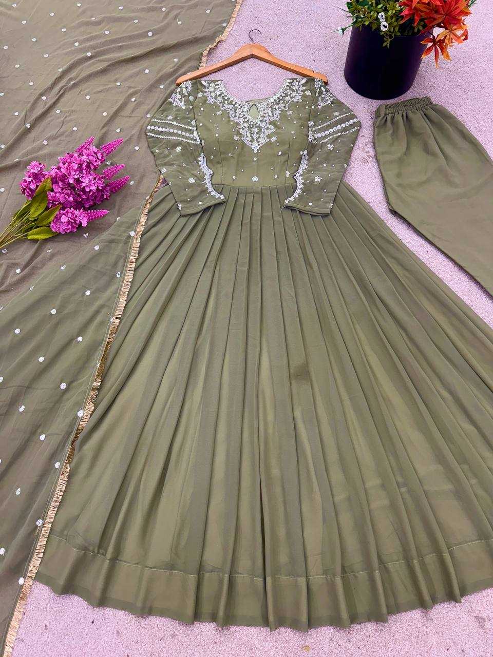 Ynf Faux Georgette KESH499 014 Gowns Wedding Collections Festive Collections Wholesale Embroidery Gowns Georgette Gown Sequin Gowns Manufacturer