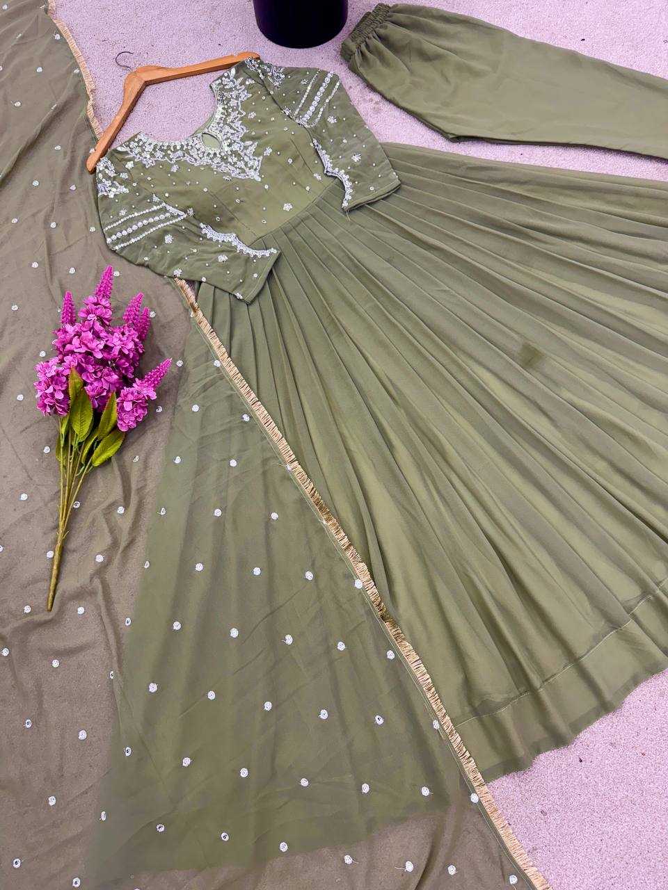 Ynf Faux Georgette KESH499 014 Gowns Wedding Collections Festive Collections Wholesale Embroidery Gowns Georgette Gown Sequin Gowns Manufacturer