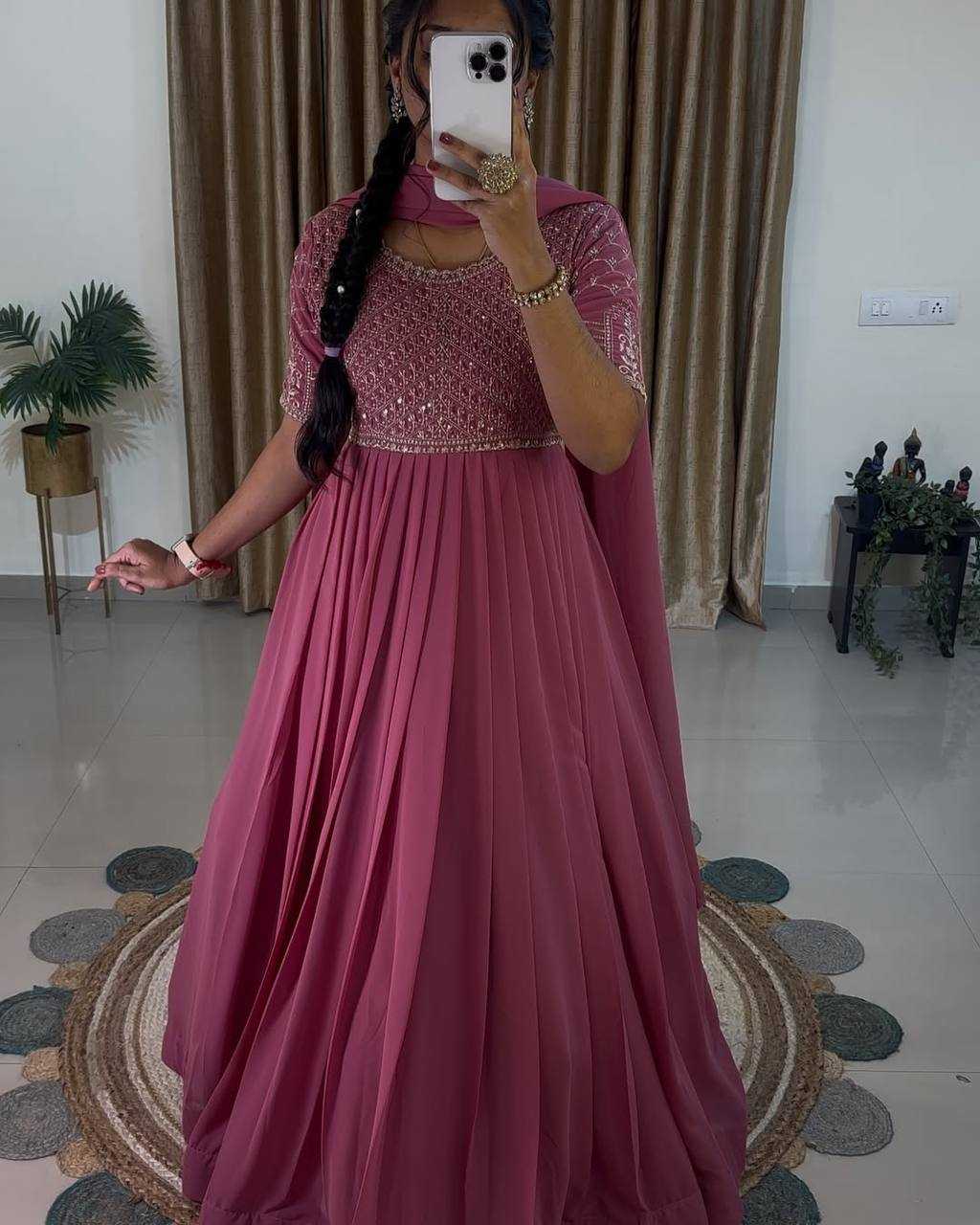 Ynf Faux Georgette KESH499 017 Gowns Wholesale Embroidery Gowns Party Wear Gowns Manufacturer