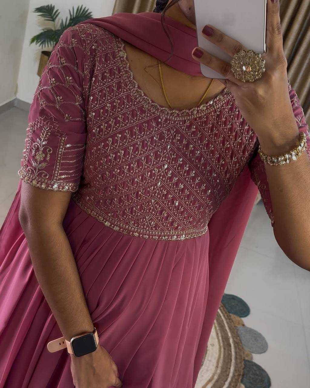 Ynf Faux Georgette KESH499 017 Gowns Wholesale Embroidery Gowns Party Wear Gowns Manufacturer