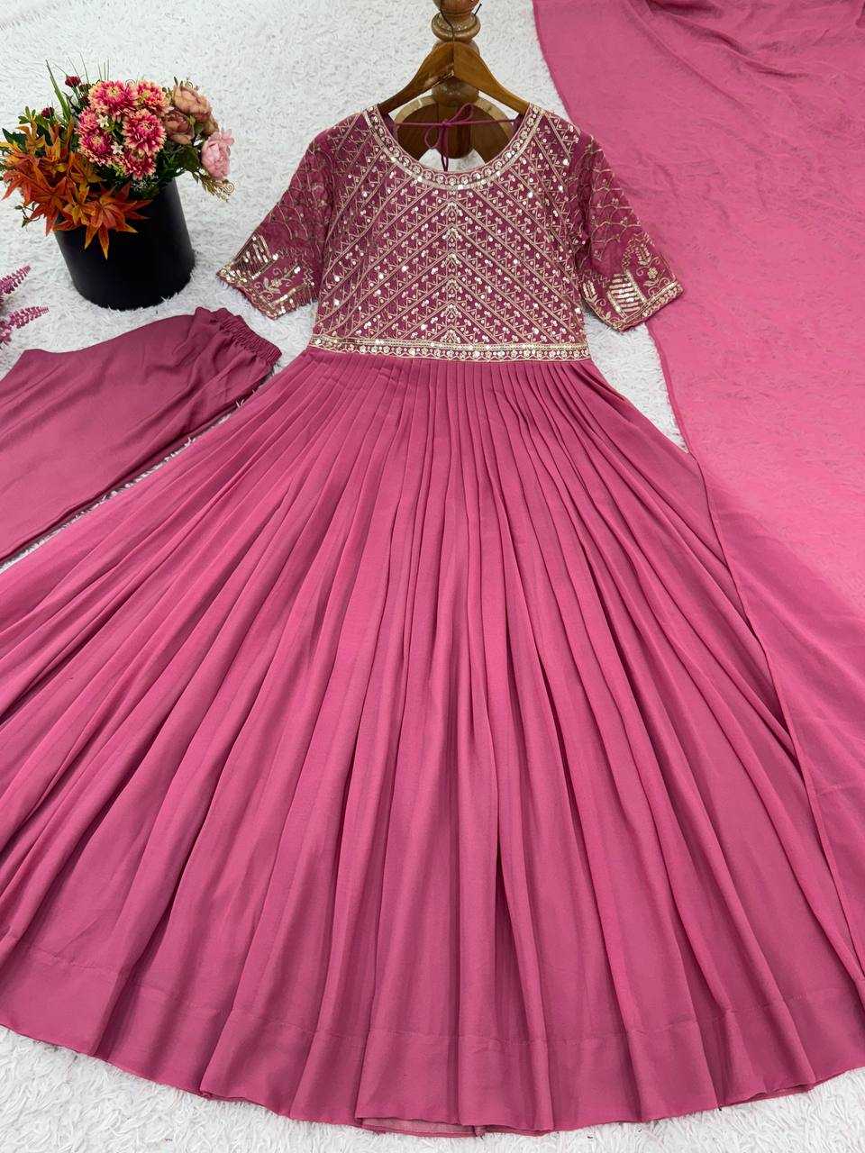 Ynf Faux Georgette KESH499 017 Gowns Wholesale Embroidery Gowns Party Wear Gowns Manufacturer
