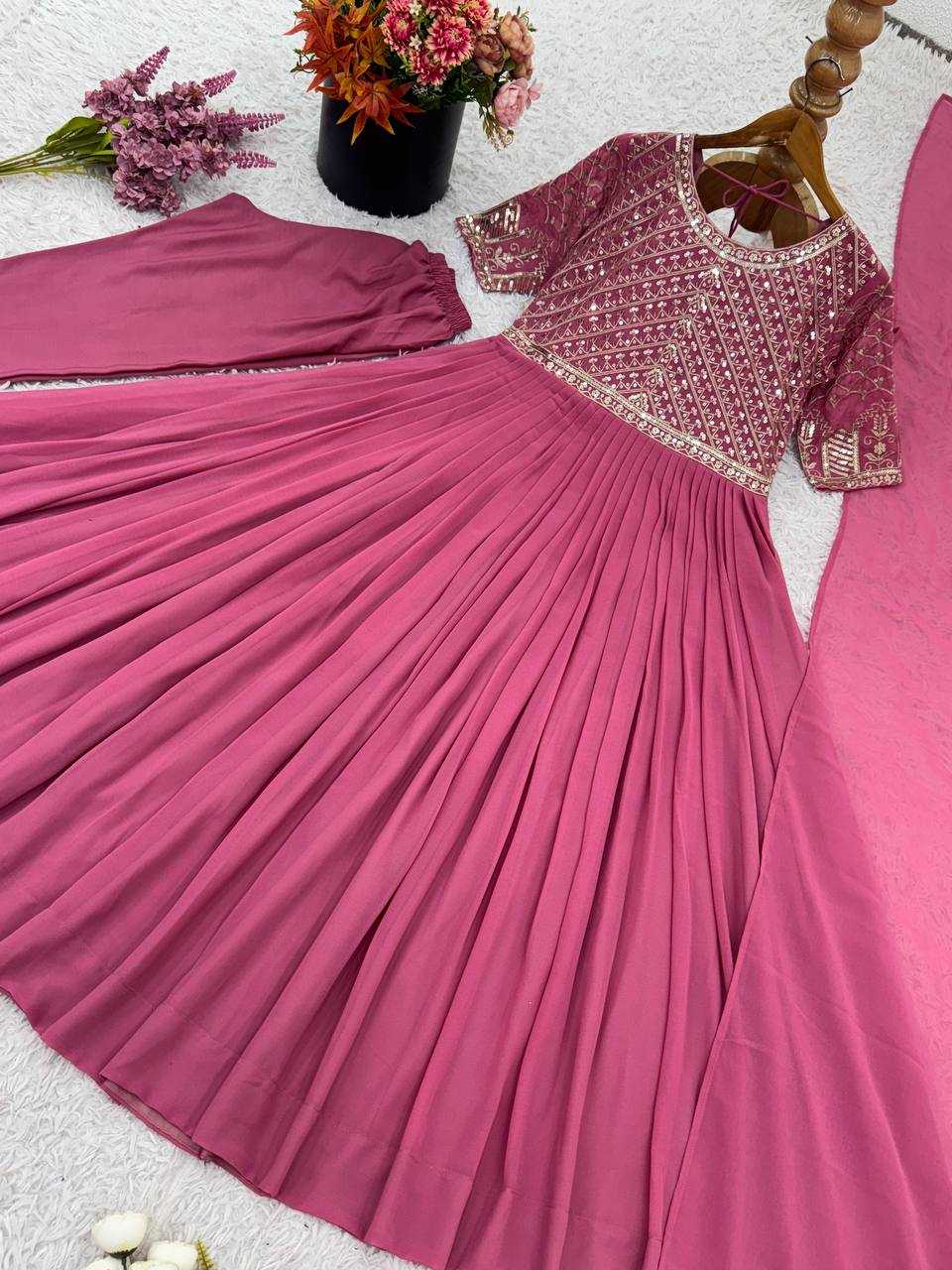 Ynf Faux Georgette KESH499 017 Gowns Wholesale Embroidery Gowns Party Wear Gowns Manufacturer