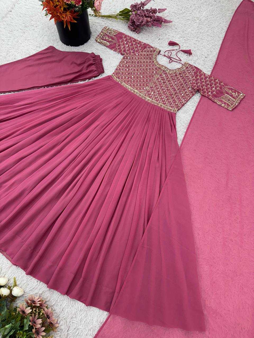 Ynf Faux Georgette KESH499 017 Gowns Wholesale Embroidery Gowns Party Wear Gowns Manufacturer