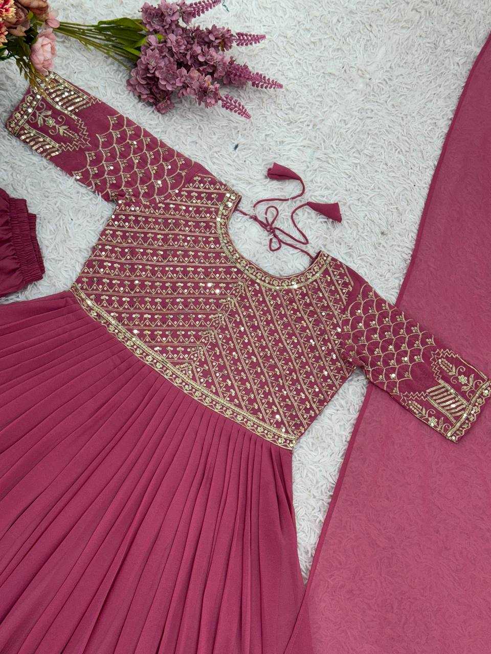 Ynf Faux Georgette KESH499 017 Gowns Wholesale Embroidery Gowns Party Wear Gowns Manufacturer