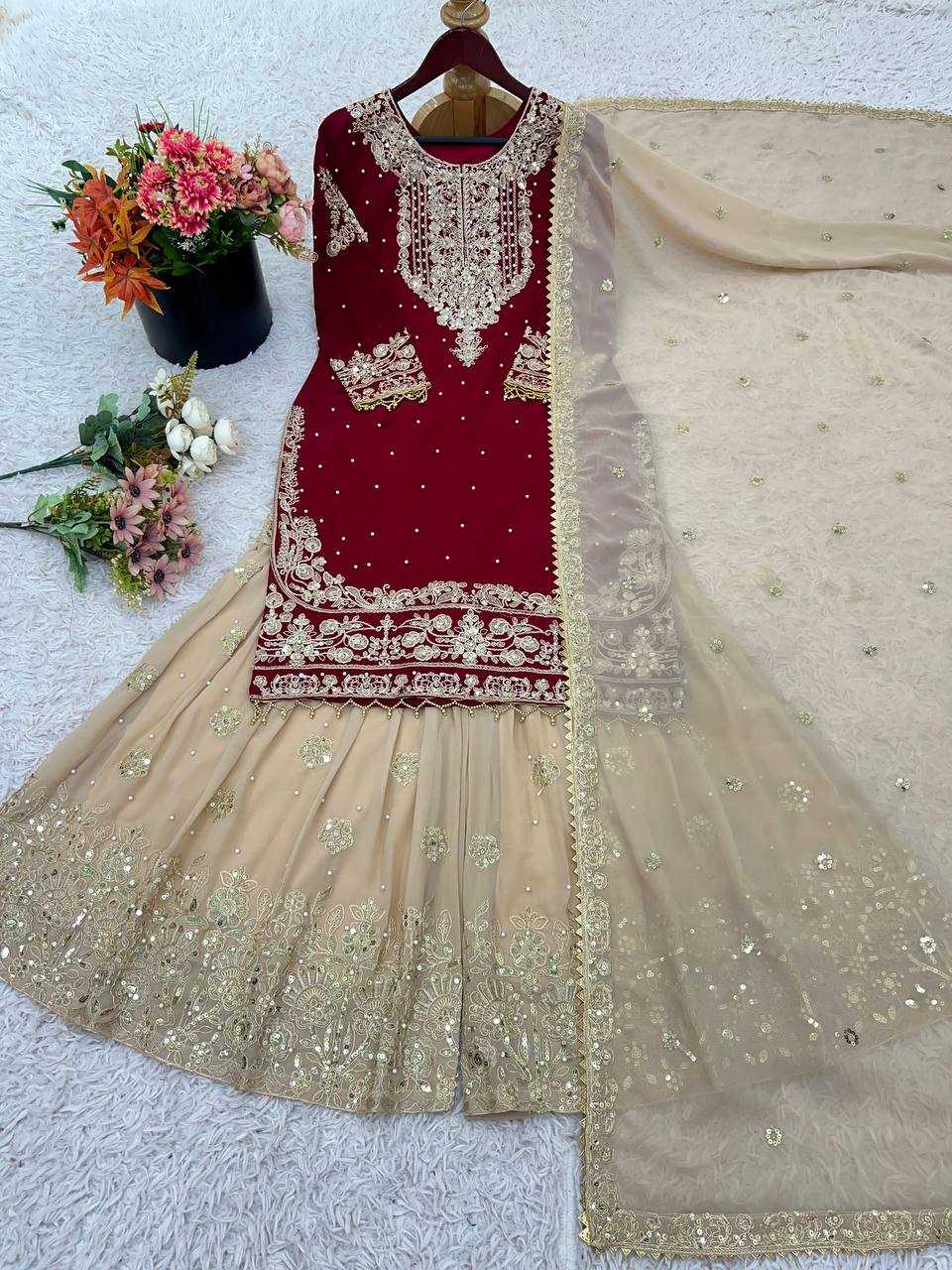 Ynf Faux Georgette KESH499 1676 Suits & Dresses Wedding Collections Plus Size Collections Wholesale Palazzo Suit Georgette Suit Wedding Outfits Manufacturer