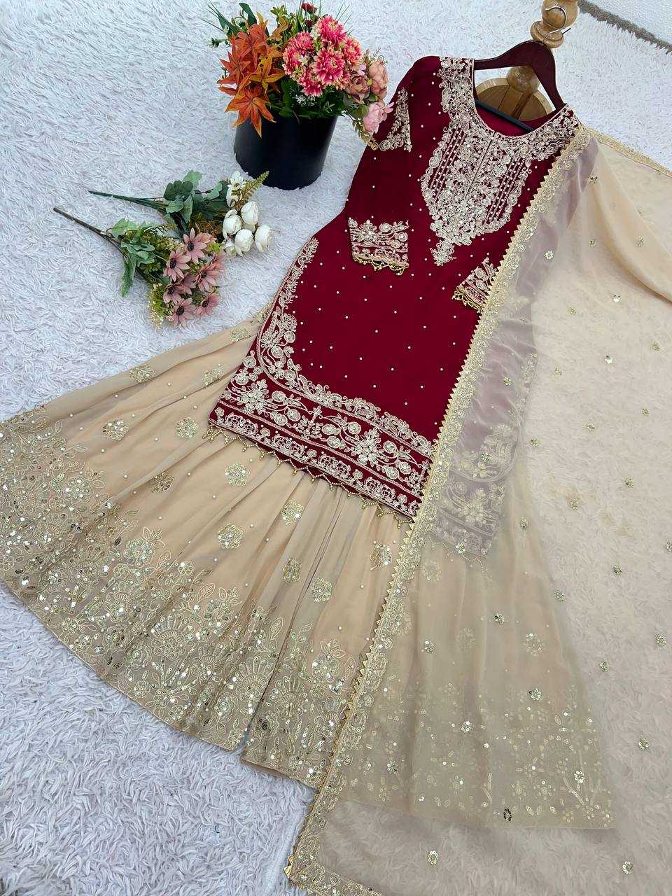 Ynf Faux Georgette KESH499 1676 Suits & Dresses Wedding Collections Plus Size Collections Wholesale Palazzo Suit Georgette Suit Wedding Outfits Manufacturer