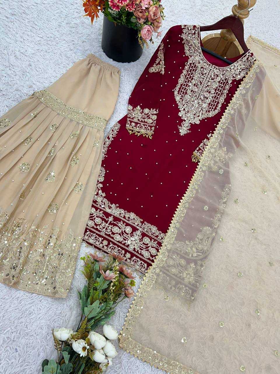 Ynf Faux Georgette KESH499 1676 Suits & Dresses Wedding Collections Plus Size Collections Wholesale Palazzo Suit Georgette Suit Wedding Outfits Manufacturer