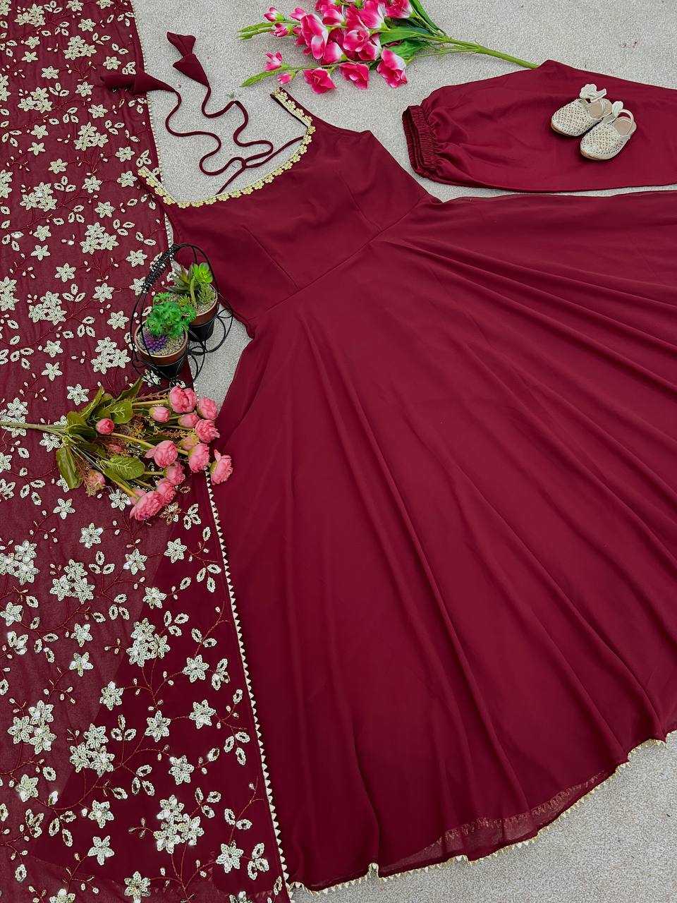 Ynf Faux Georgette KESH499 5128 Gowns Wholesale Printed Gowns Fancy Gowns Embroidery Gowns Anarkali Gown Sleeveless Gowns Sequin Gowns Manufacturer