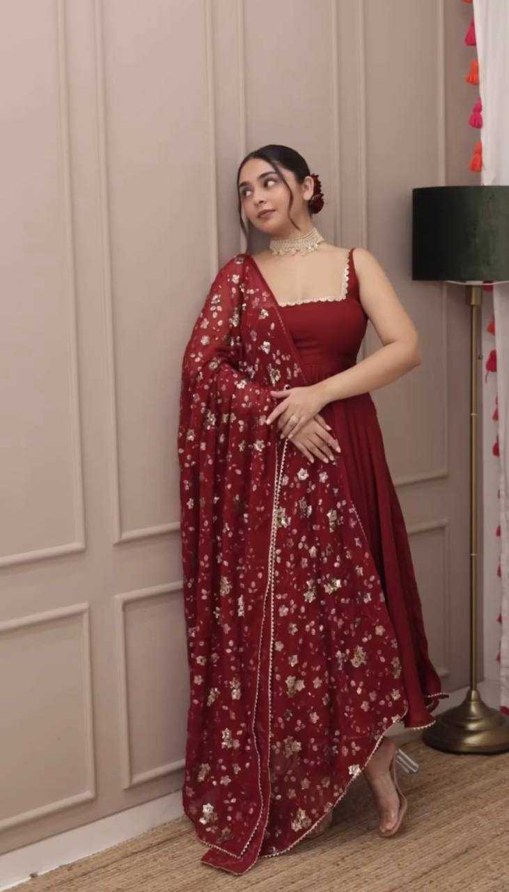 Ynf Faux Georgette KESH499 5128 Gowns Wholesale Printed Gowns Fancy Gowns Embroidery Gowns Anarkali Gown Sleeveless Gowns Sequin Gowns Manufacturer