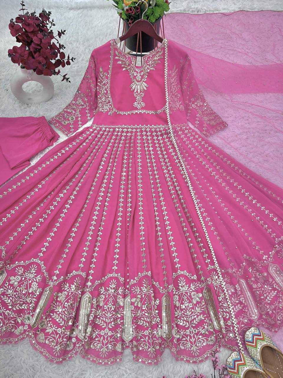 Ynf Faux Georgette KESH499 817 Gowns Wedding Collections Festive Collections Wholesale Embroidery Gowns Party Wear Gowns Designer Gowns Manufacturer