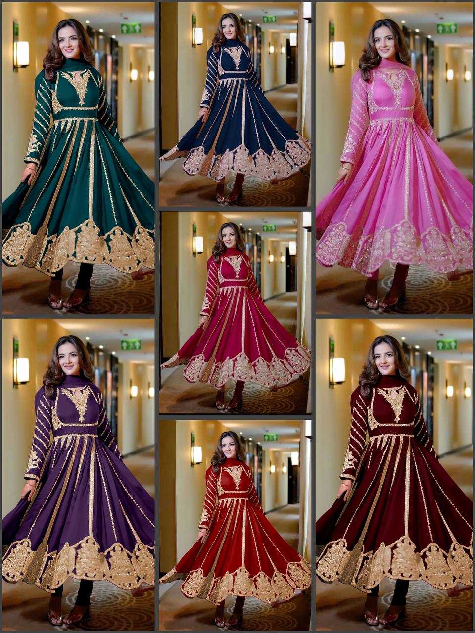 Ynf Faux Georgette KESH499 817 Gowns Wholesale Embroidery Gowns Sequin Gowns Manufacturer