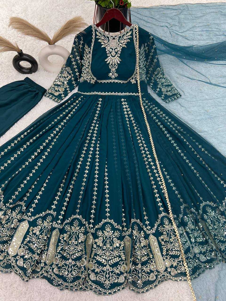 Ynf Faux Georgette KESH499 817 Gowns Wholesale Embroidery Gowns Sequin Gowns Manufacturer