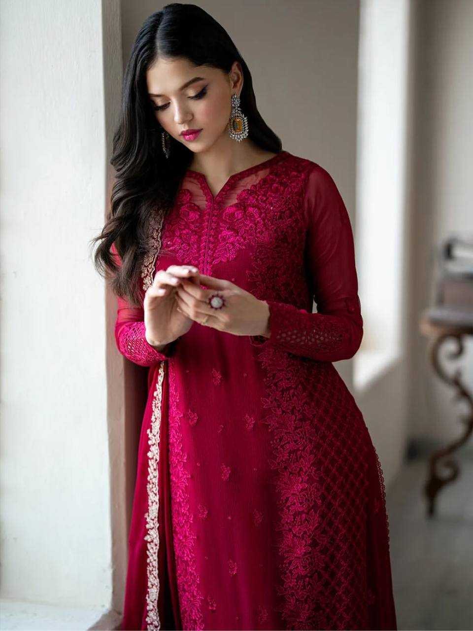 Ynf Faux Georgette KESH499 866 Suits & Dresses Wedding Collections Festive Collections Wholesale Embroidery Suits Palazzo Suit Georgette Suit Manufacturer