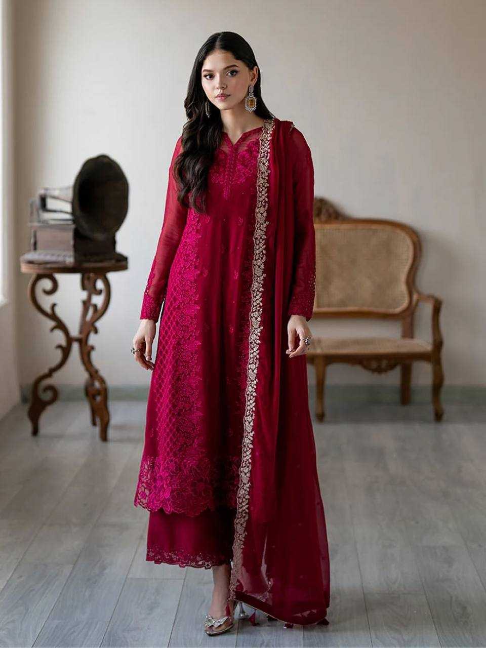 Ynf Faux Georgette KESH499 866 Suits & Dresses Wedding Collections Festive Collections Wholesale Embroidery Suits Palazzo Suit Georgette Suit Manufacturer