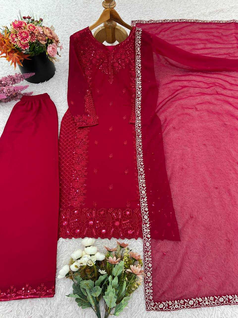 Ynf Faux Georgette KESH499 866 Suits & Dresses Wedding Collections Festive Collections Wholesale Embroidery Suits Palazzo Suit Georgette Suit Manufacturer