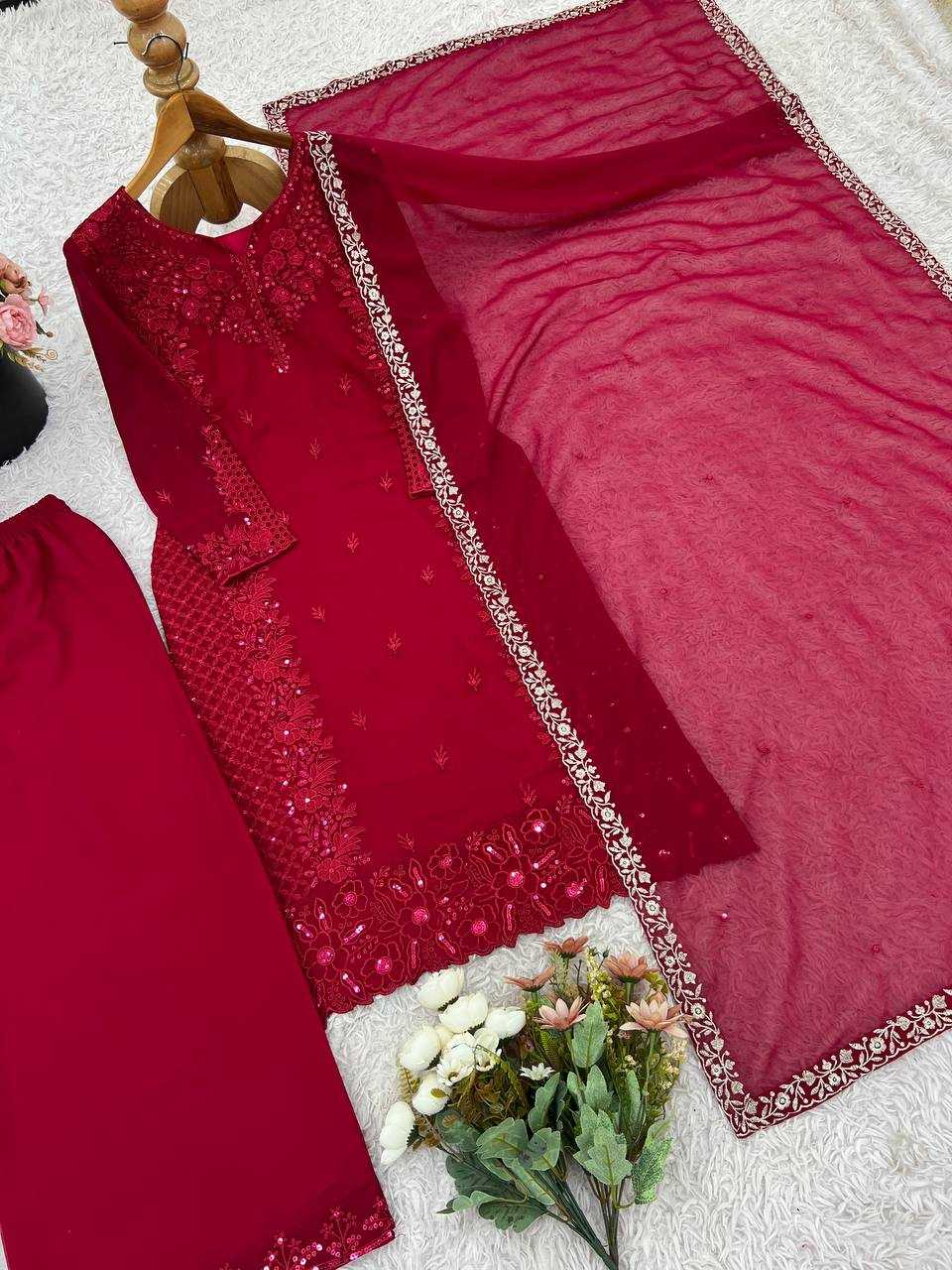 Ynf Faux Georgette KESH499 866 Suits & Dresses Wedding Collections Festive Collections Wholesale Embroidery Suits Palazzo Suit Georgette Suit Manufacturer