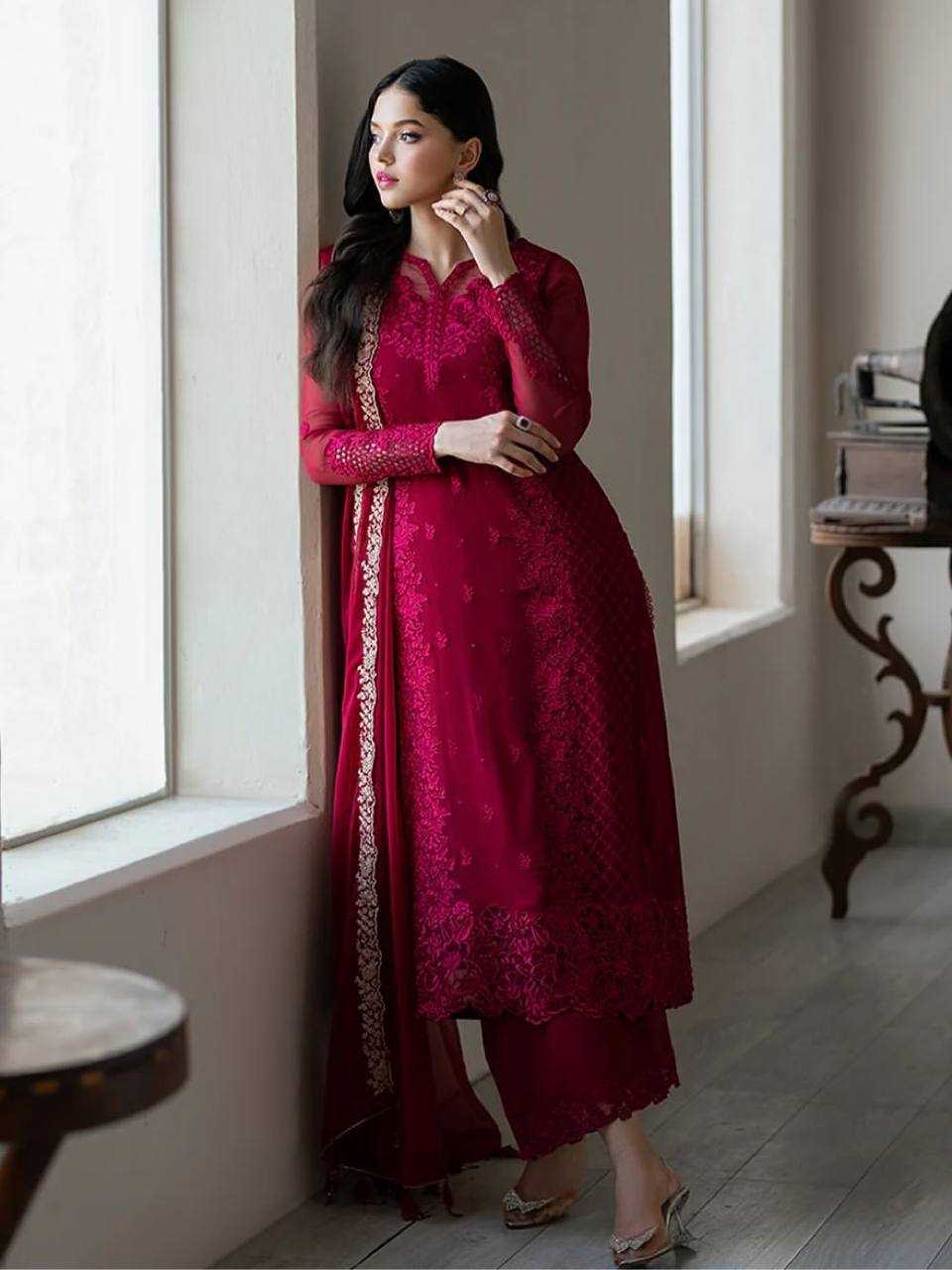 Ynf Faux Georgette KESH499 866 Suits & Dresses Wedding Collections Festive Collections Wholesale Embroidery Suits Palazzo Suit Georgette Suit Manufacturer