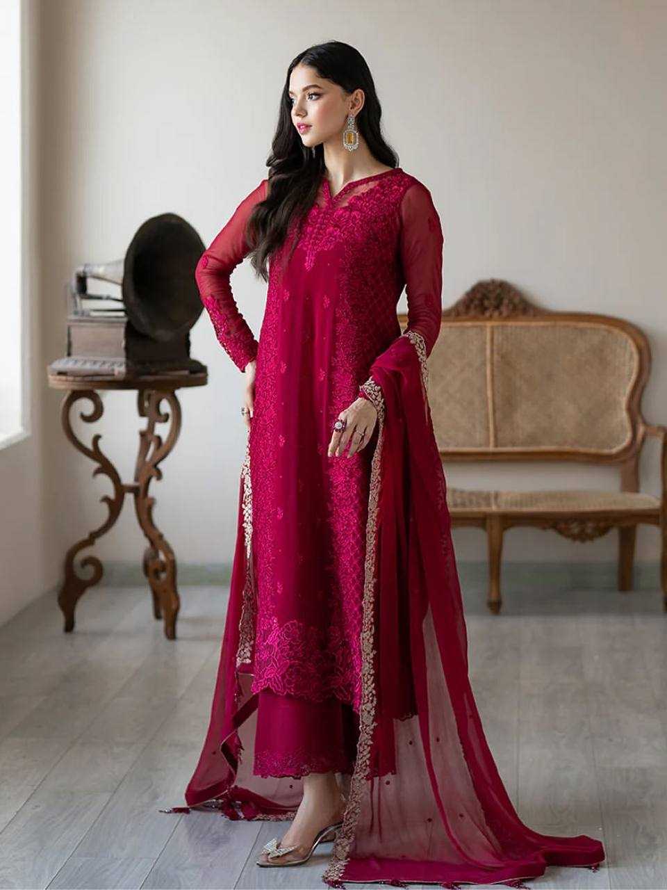 Ynf Faux Georgette KESH499 866 Suits & Dresses Wedding Collections Festive Collections Wholesale Embroidery Suits Palazzo Suit Georgette Suit Manufacturer