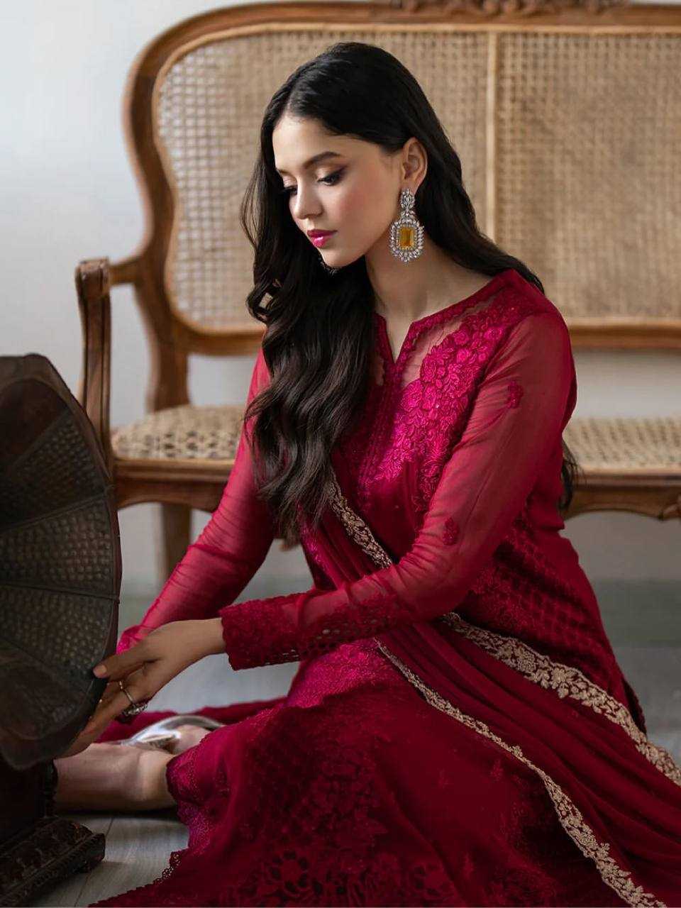 Ynf Faux Georgette KESH499 866 Suits & Dresses Wedding Collections Festive Collections Wholesale Embroidery Suits Palazzo Suit Georgette Suit Manufacturer