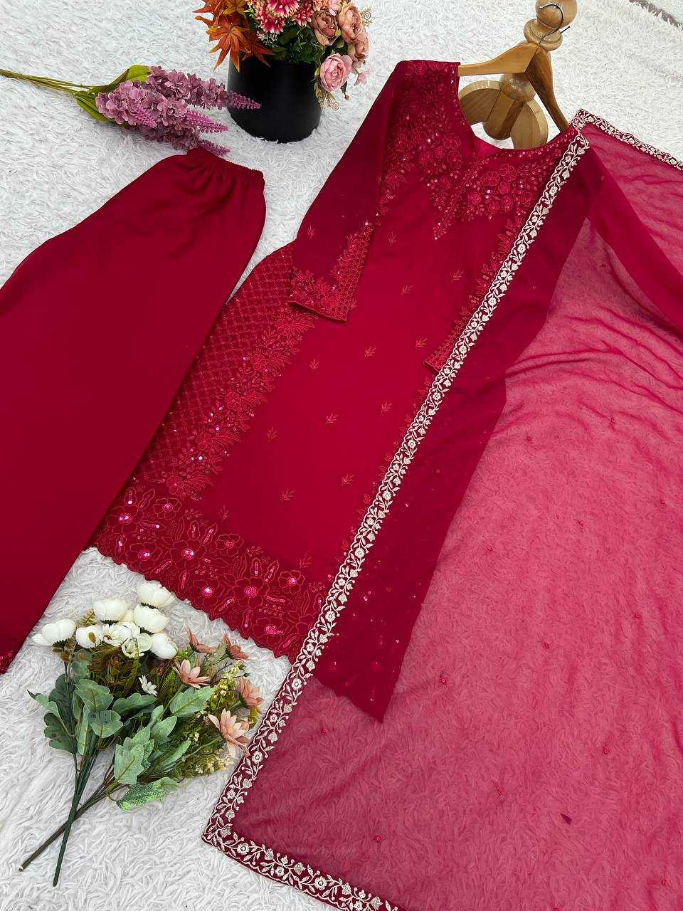 Ynf Faux Georgette KESH499 866 Suits & Dresses Wedding Collections Festive Collections Wholesale Embroidery Suits Palazzo Suit Georgette Suit Manufacturer